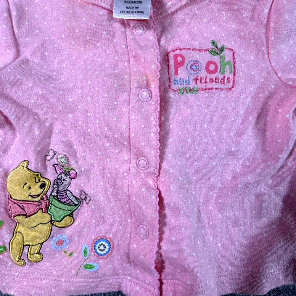 Disney Winnie The Pooh Cardigan Sweater Toddler 3M Pink Cotton Embroidered